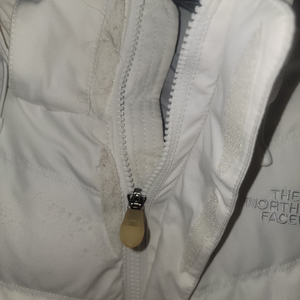 Misses Sz M North Face Down Winter Jacket With Hood White Gray - Picture 7 of 16